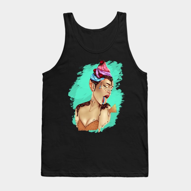 Melting for you, ice cream, girl, Summer time, summer vibes, original art, digital, artist, sprinkles, chocolate, cone, rainbow, unicorn, pastel, cherries, mint, sugar Tank Top by KAM KOLE